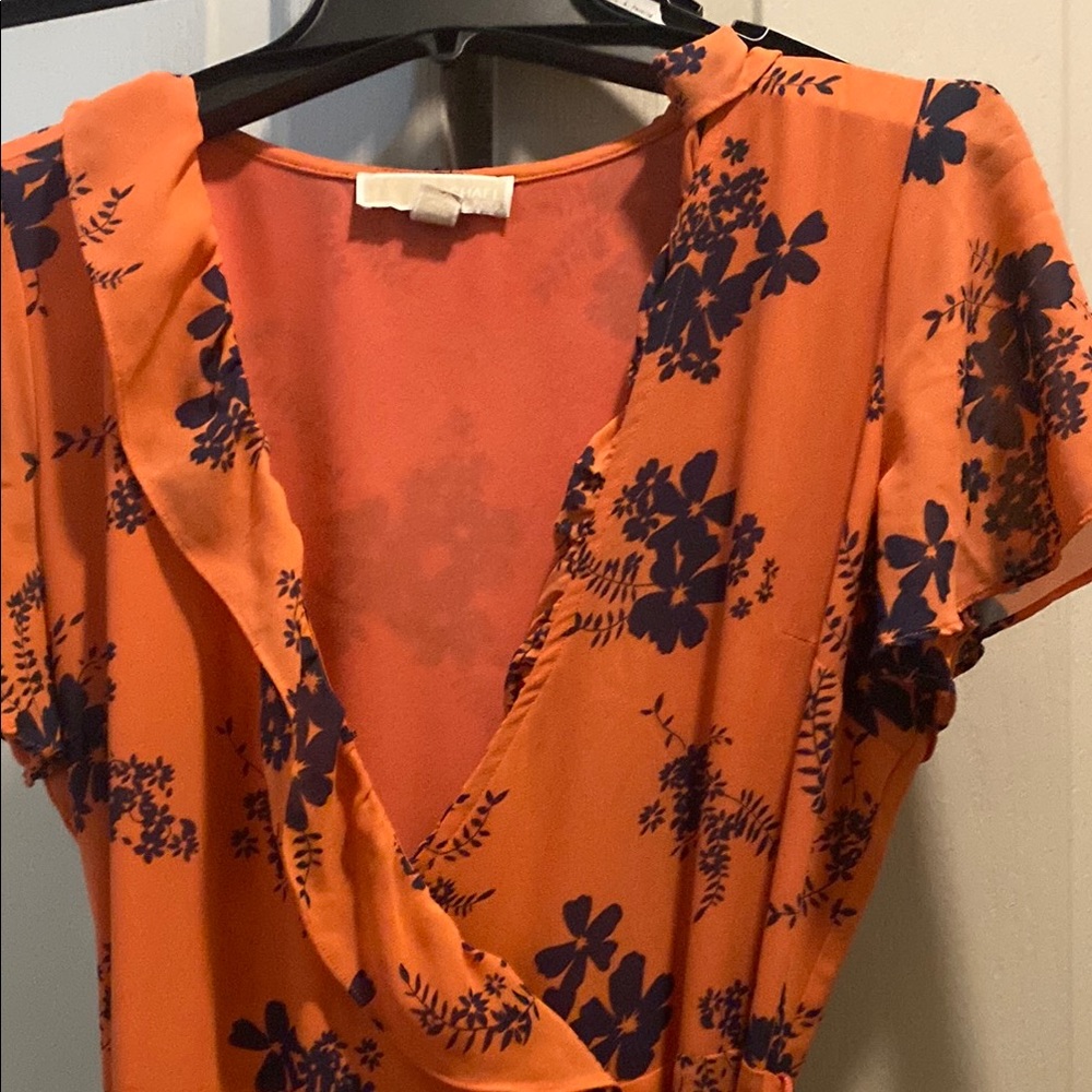 Michael Kors Orange and Blue Floral Midi Dress
